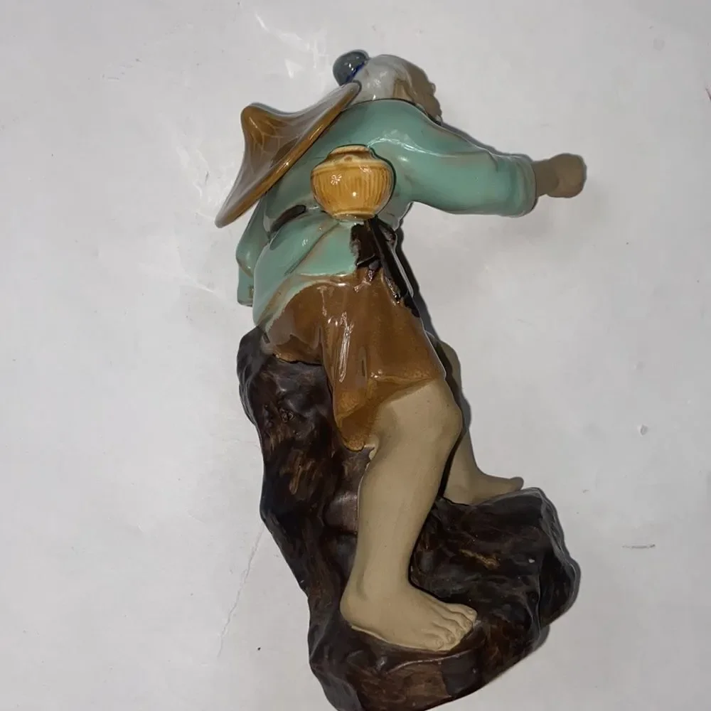 Vintage Mud Man Figurine Fisherman China Ornament